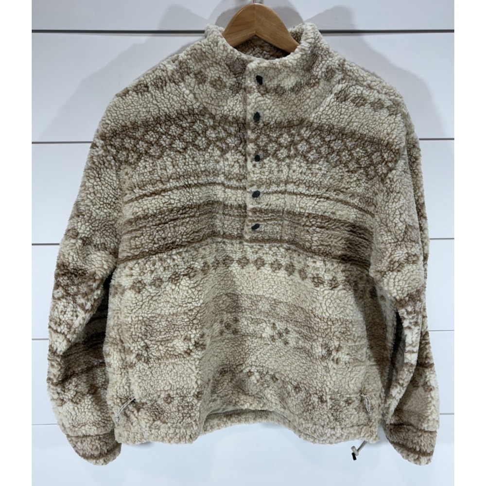 Alpine Design Women's 1/2 Snap Sherpa Pullover Size Small S Beige Tan Patterned